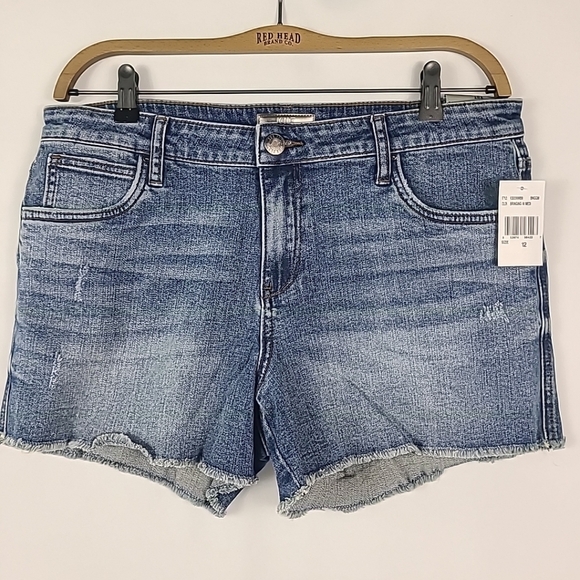 KUT from the Kloth Women's Gidget Fray Short Denim Shorts Bringing W/ Medi Sz 12 - Picture 1 of 6